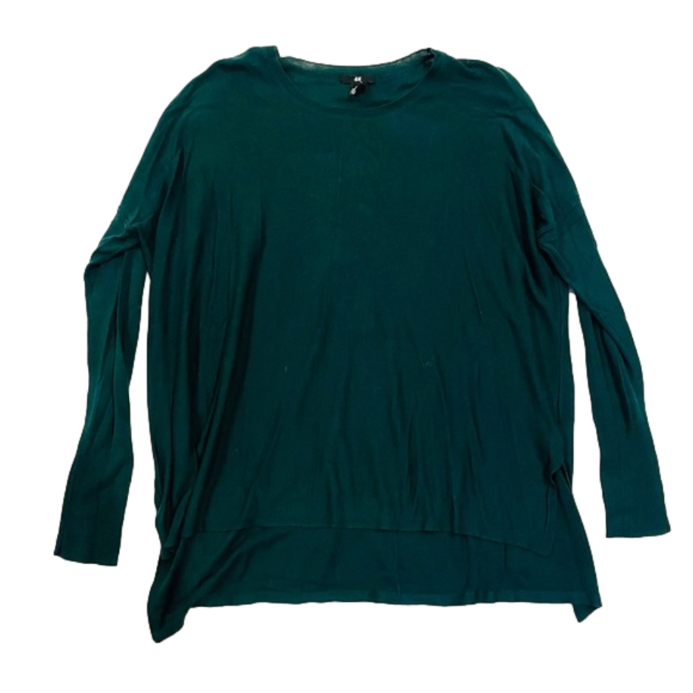 H&M Dark Green Lightweight Knit High Low Long Sleeve Crewneck Tunic Top Size M
